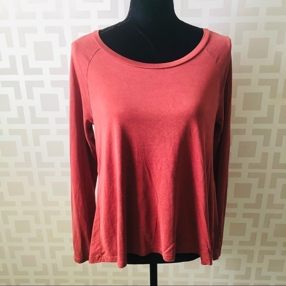 American Eagle Women’s Terracotta Orange Long Sleeve Ruffle Back Top Small - Picture 3 of 5